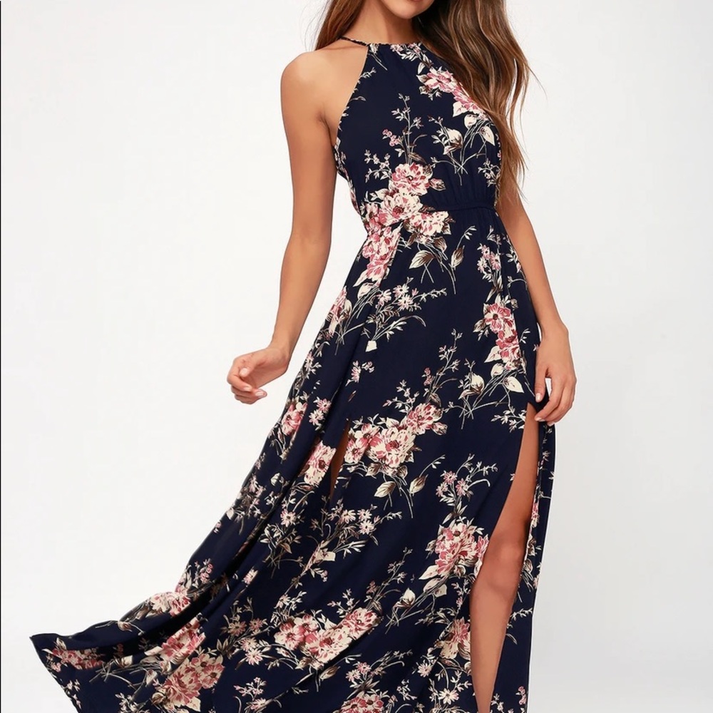 Feel the Music Navy Blue Floral Print Maxi Dress